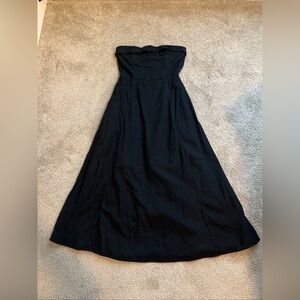 Abercrombie Black Linen Strapless Midi Dress Size XS Pockets